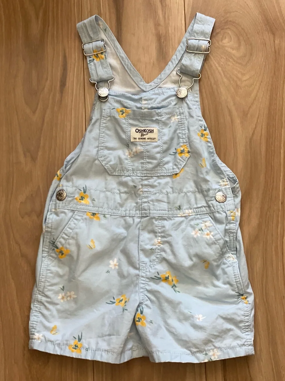 OshKosh B'gosh Blue Floral Shortalls Overalls Size 3T